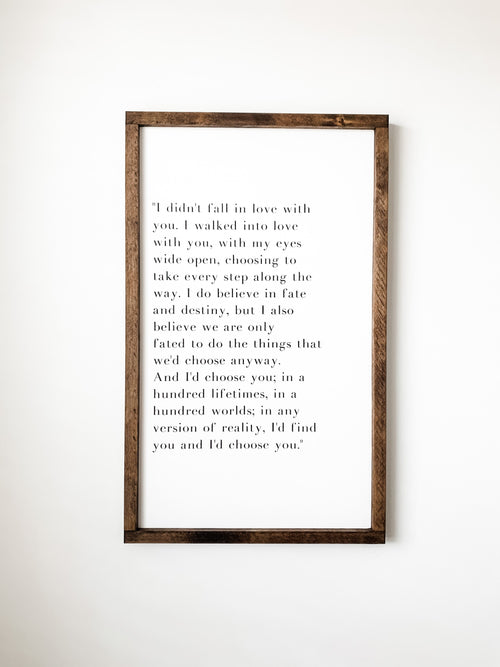 I'd choose you love quote on a wooden sign from The Hazel Collection, handmade in Kamloops British Columbia