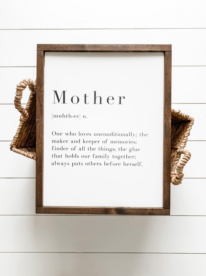 Mother definition farmhouse wooden sign from The Hazel Collection, handmade in Kamloops British Columbia