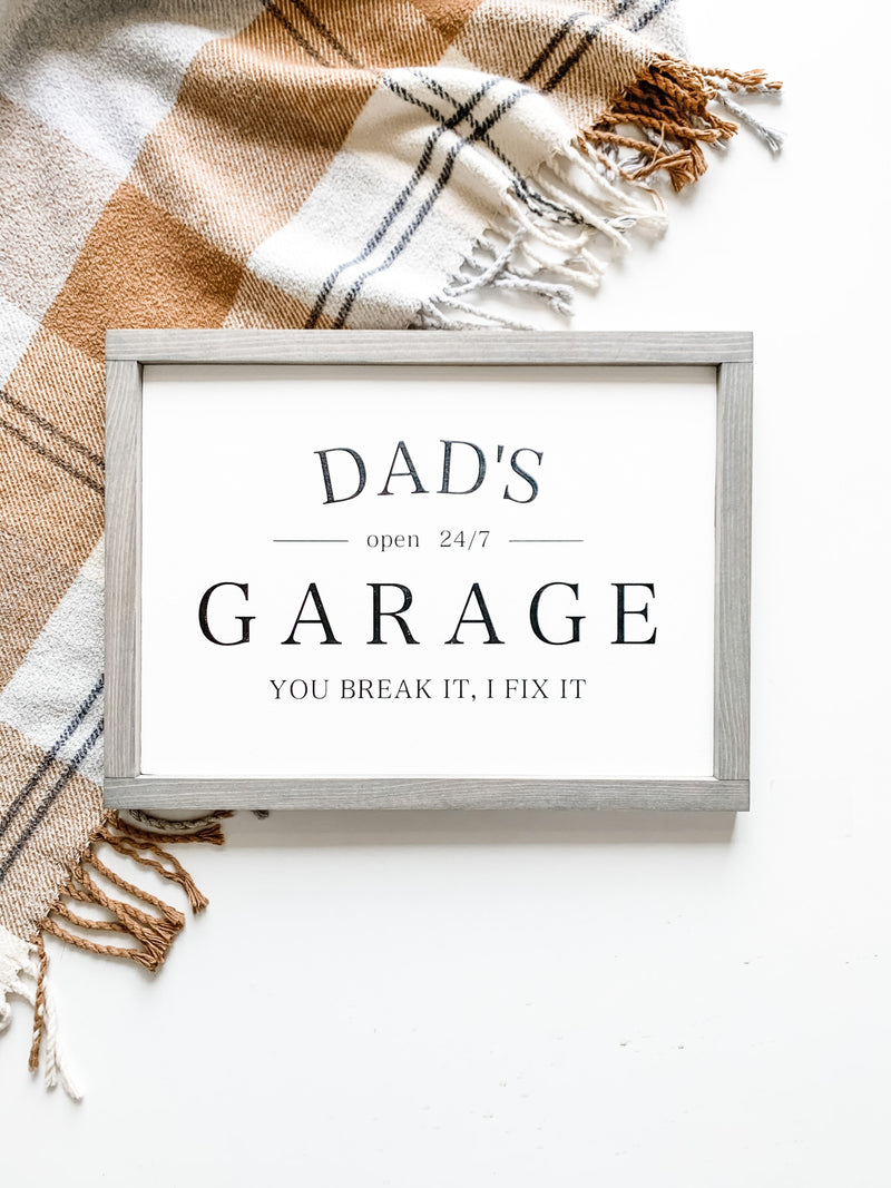 Dad's Garage wooden sign from The Hazel Collection, handmade in Kamloops British Columbia